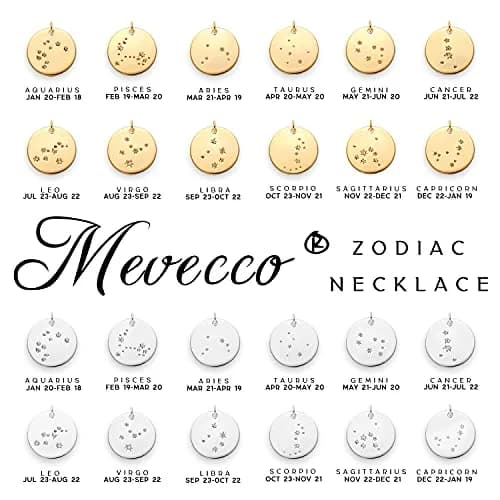 MEVECCO Cancer Engraved Zodiac Disc Necklace for Women, Silver Tone | Adjustable 19-21" Chain, Celestial Style thumbnail 6