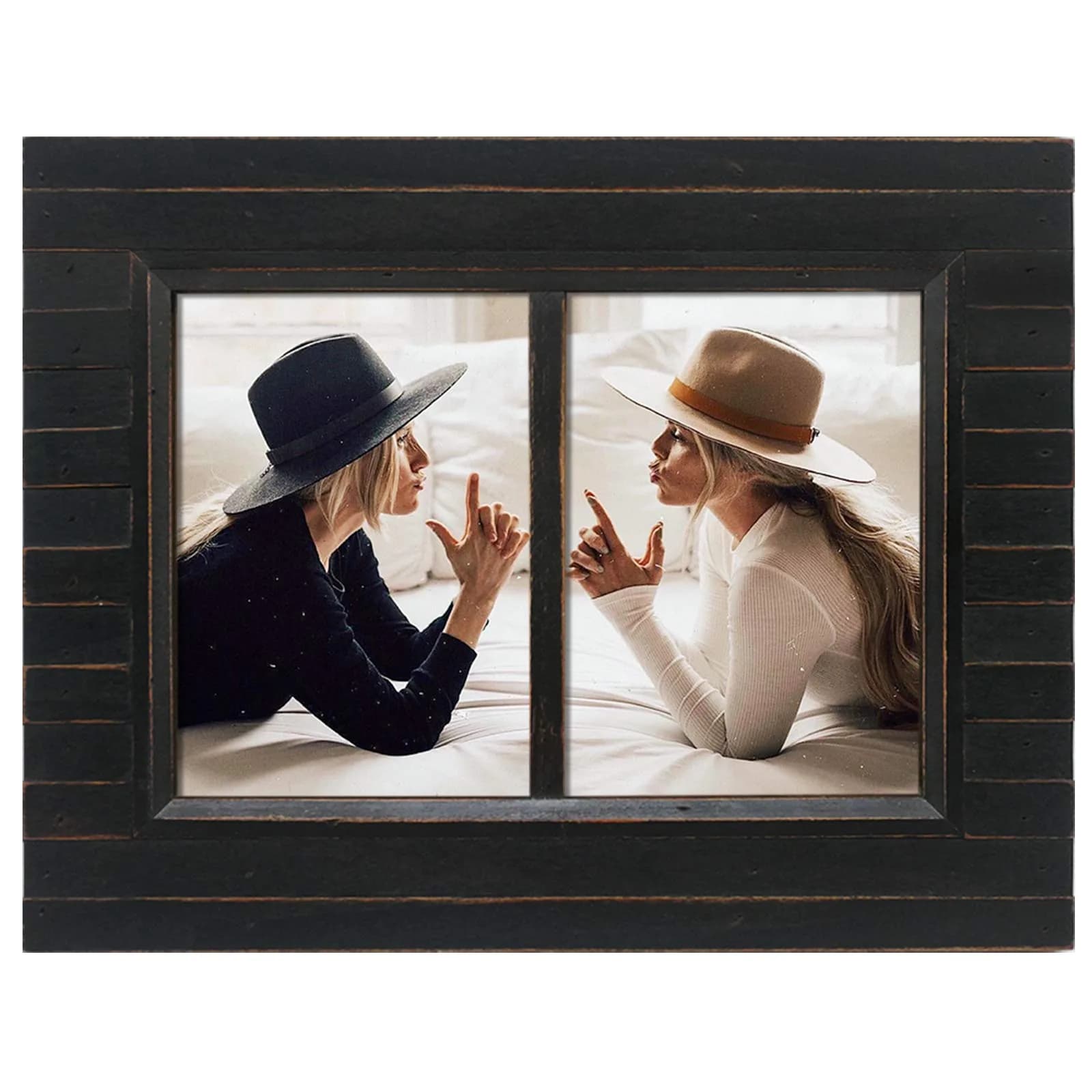 Eosglac 5x7 Collage Picture Frame Distressed Black | Rustic 2-Opening Wall & Tabletop Frame