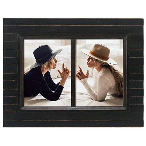 Eosglac 5x7 Collage Picture Frame Distressed Black | Rustic 2-Opening Wall & Tabletop Frame thumbnail 1