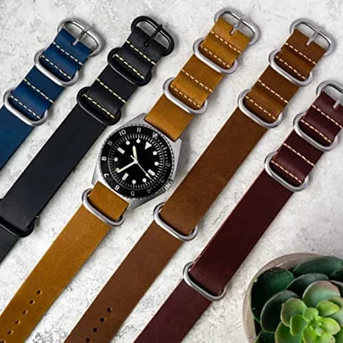 Benchmark Basics Leather Watch Band - Crazy Horse Oiled Leather 20mm | Slip-Through, Rustic Finish thumbnail 4