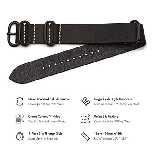 Benchmark Basics Leather Watch Band - Crazy Horse Oiled Leather 20mm | Slip-Through, Rustic Finish thumbnail 2