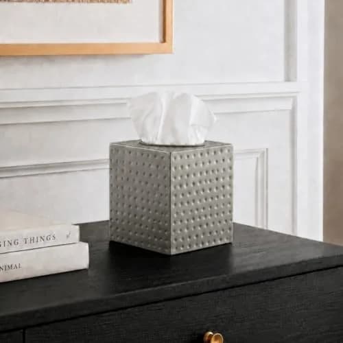 Monarch Abode Hand Hammered Pewter Metal Square Tissue Box Cover Holder | 13cm (5") x 13cm (5") x 13.3cm (5.25") thumbnail 5