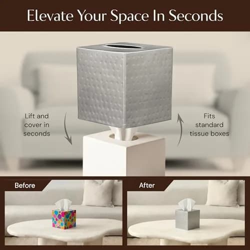 Monarch Abode Hand Hammered Pewter Metal Square Tissue Box Cover Holder | 13cm (5") x 13cm (5") x 13.3cm (5.25") thumbnail 6