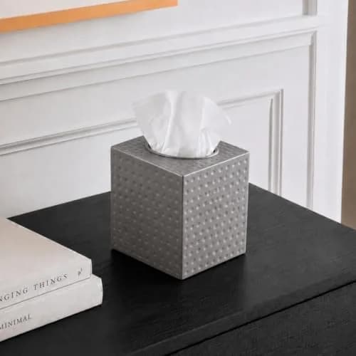 Monarch Abode Hand Hammered Pewter Metal Square Tissue Box Cover Holder | 13cm (5") x 13cm (5") x 13.3cm (5.25") thumbnail 8