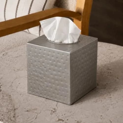 Monarch Abode Hand Hammered Pewter Metal Square Tissue Box Cover Holder | 13cm (5") x 13cm (5") x 13.3cm (5.25") thumbnail 2