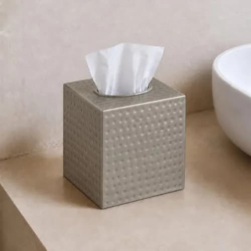 Monarch Abode Hand Hammered Pewter Metal Square Tissue Box Cover Holder | 13cm (5") x 13cm (5") x 13.3cm (5.25") thumbnail 3