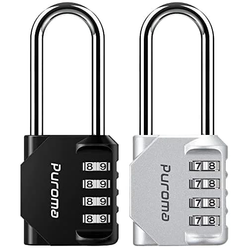 Puroma Silver & Black 4 Digit Combination Lock 2.6 Inch | Durable, Resettable & Waterproof thumbnail 1