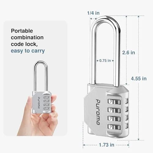 Puroma Silver & Black 4 Digit Combination Lock 2.6 Inch | Durable, Resettable & Waterproof thumbnail 4