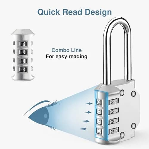 Puroma Silver & Black 4 Digit Combination Lock 2.6 Inch | Durable, Resettable & Waterproof thumbnail 5