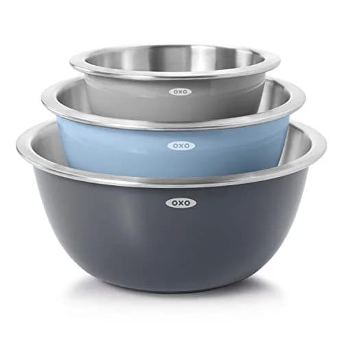 OXO Good Grips 3-Piece Stainless Steel Mixing Bowl Set - 1.9L (1.5 Qt), 2.8L (3 Qt), 4.7L (5 Qt) | Blue & Gray thumbnail 1