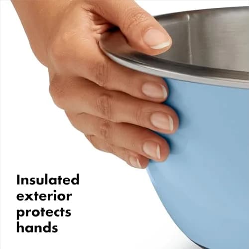 OXO Good Grips 3-Piece Stainless Steel Mixing Bowl Set - 1.9L (1.5 Qt), 2.8L (3 Qt), 4.7L (5 Qt) | Blue & Gray thumbnail 3