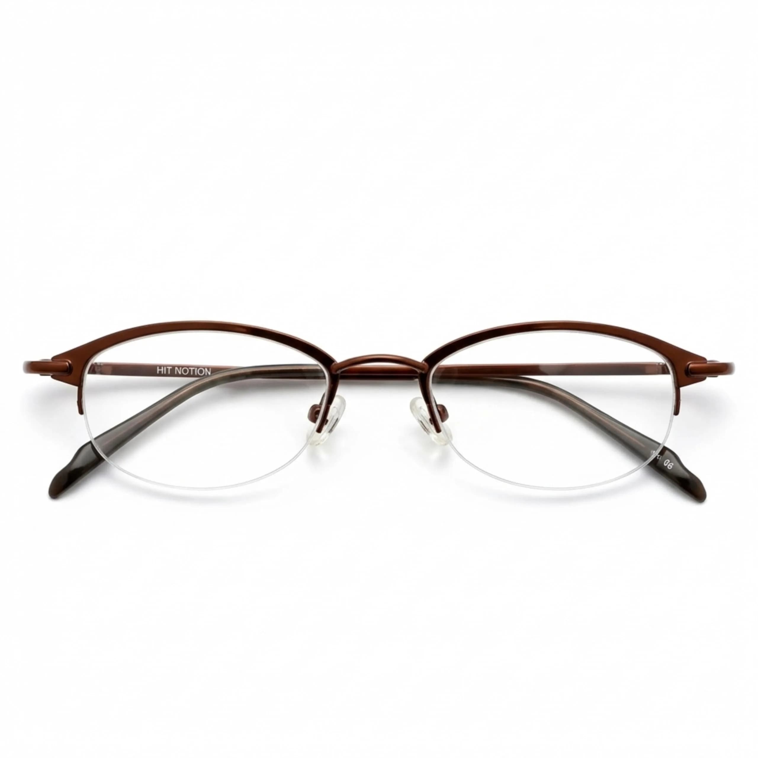 Hit Notion Oval Semi-Rimless Eyeglass Frames Cocoa 46mm (1.81in) | Lightweight Monel Metal Prescription Ready — Cocoa