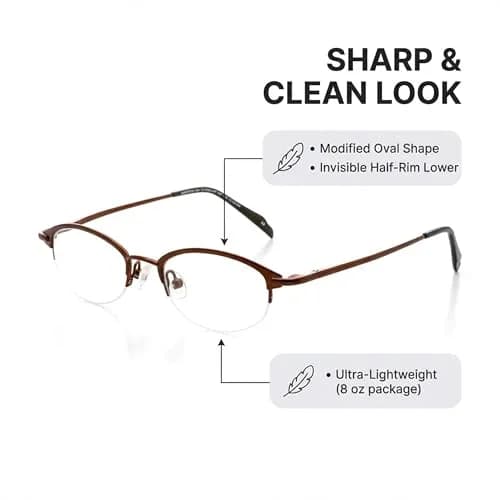 Hit Notion Oval Semi-Rimless Eyeglass Frames Cocoa 46mm (1.81in) | Lightweight Monel Metal Prescription Ready thumbnail 4