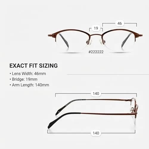 Hit Notion Oval Semi-Rimless Eyeglass Frames Cocoa 46mm (1.81in) | Lightweight Monel Metal Prescription Ready thumbnail 2