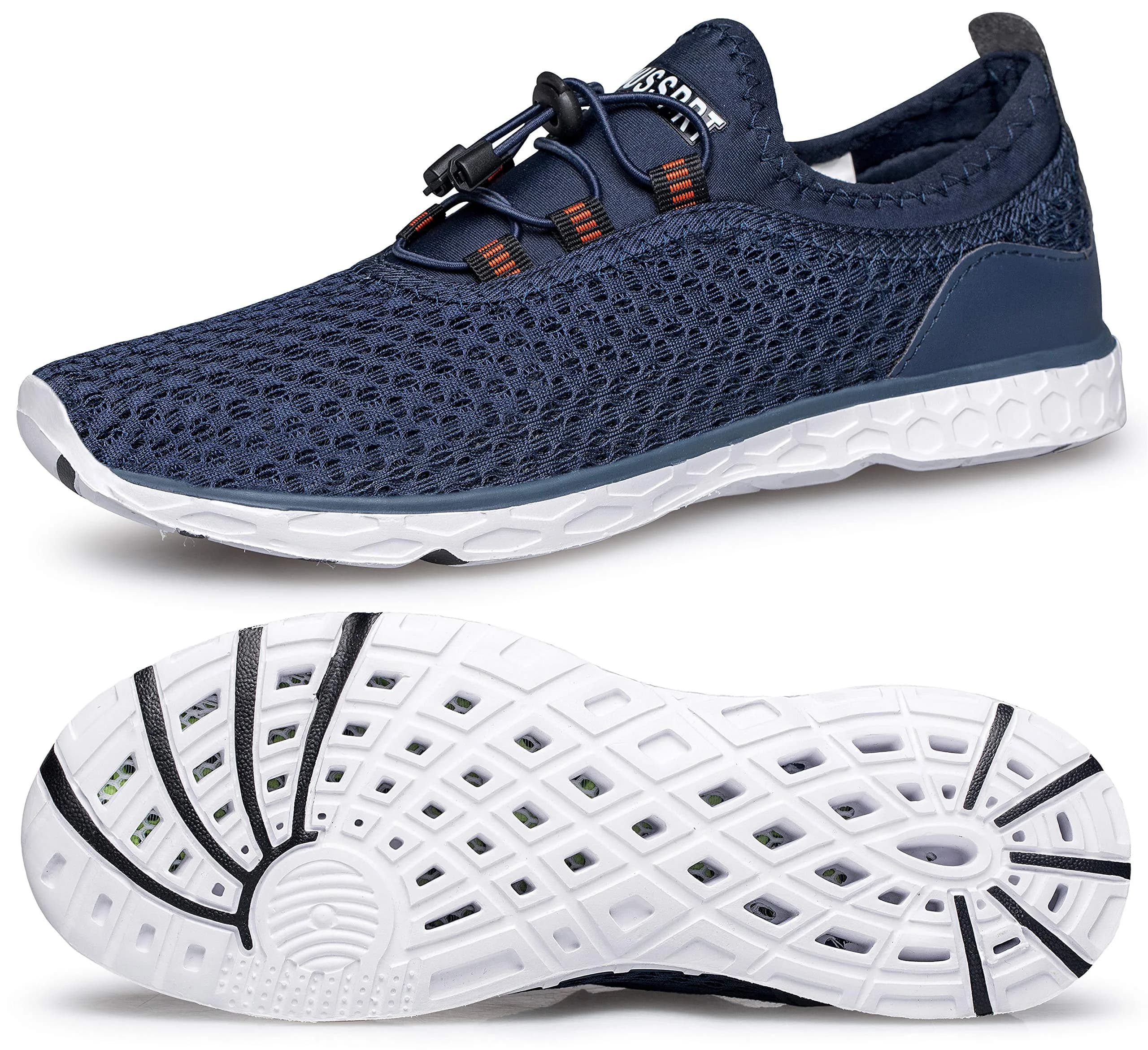 DOUSSPRT Men's Water Shoes Quick Dry for Beach Swim Pool Fishing Bluewhite | Breathable Mesh & Open Sole (100 words) — Blue / 15