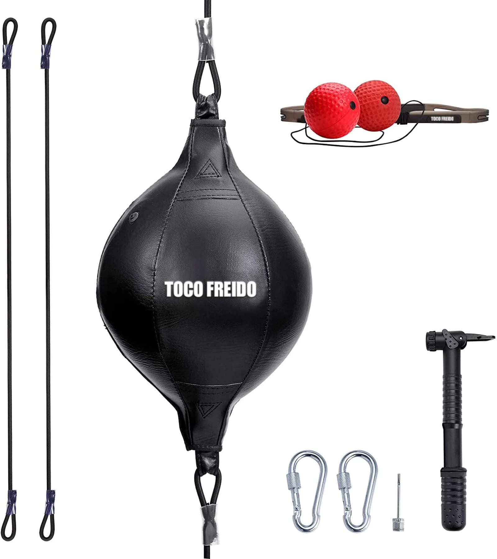 TOCO FREIDO Double End Punching Ball & Reflex Ball Set - 0.65 kg (1.43 lb) - Black/Red/Silver | Train Reaction, Agility, Speed — Black/Red/Silver