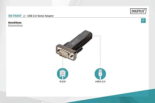 DIGITUS USB to Serial Adapter - RS232 Converter - USB 2.0 Type A to DSUB 9M - PL2303GT Chipset - Includes 80 cm Cable | Data exchange between PC and serial peripherals thumbnail 2