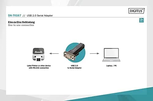DIGITUS USB to Serial Adapter - RS232 Converter - USB 2.0 Type A to DSUB 9M - PL2303GT Chipset - Includes 80 cm Cable | Data exchange between PC and serial peripherals thumbnail 3