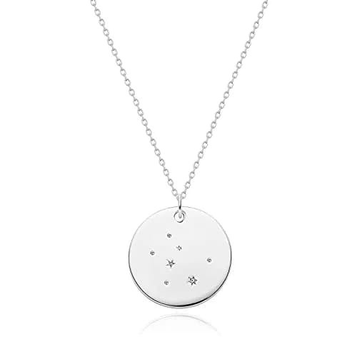 MEVECCO Taurus Zodiac Disc Necklace for Women, Silver Tone | Celestial Minimalist Jewelry thumbnail 1