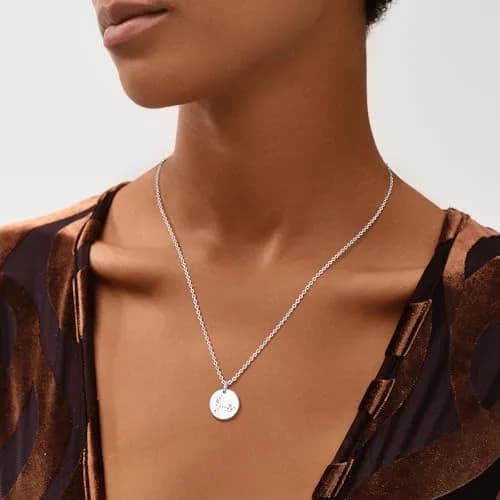 MEVECCO Taurus Zodiac Disc Necklace for Women, Silver Tone | Celestial Minimalist Jewelry thumbnail 3