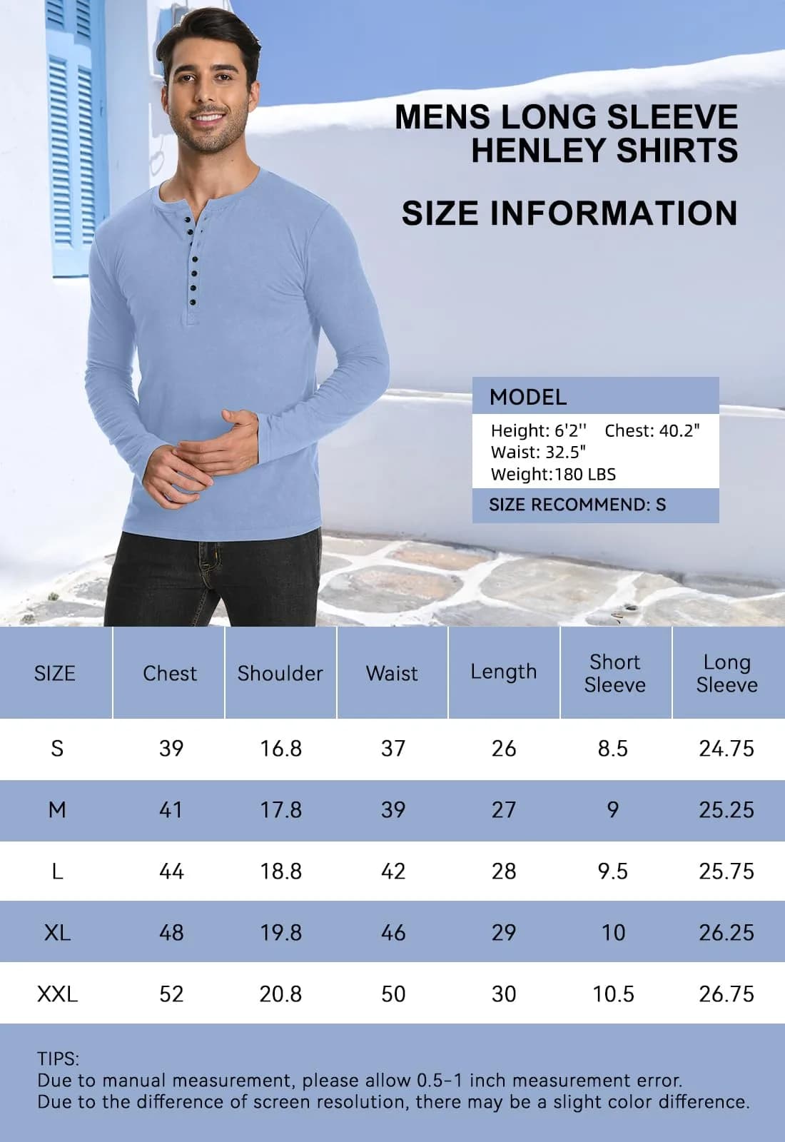 YTD Mens Casual Slim Fit Henley Long Sleeve T-Shirt White | Comfortable, Slim Fit, Cotton Blend (70-120 chars) thumbnail 7