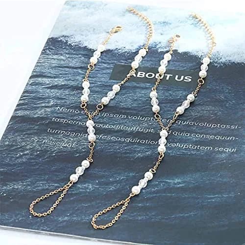 Olbye Pearl Toe Ring Anklet Bracelet Gold Barefoot Sandals for Women Beach Wedding | Adjustable Foot Chain Jewelry thumbnail 4