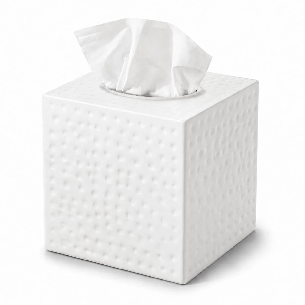 Monarch Abode Hand Hammered White Metal Tissue Box Cover Square | Aesthetic Decorative Facial Napkin Cube for Modern Home Decor - main product image