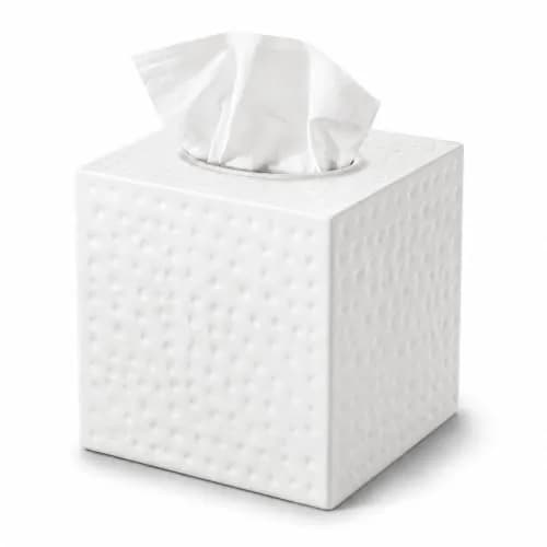 Monarch Abode Hand Hammered White Metal Tissue Box Cover Square | Aesthetic Decorative Facial Napkin Cube for Modern Home Decor thumbnail 1