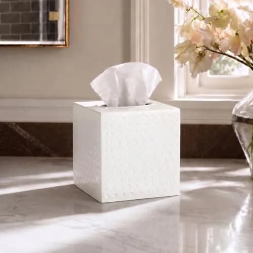Monarch Abode Hand Hammered White Metal Tissue Box Cover Square | Aesthetic Decorative Facial Napkin Cube for Modern Home Decor thumbnail 4
