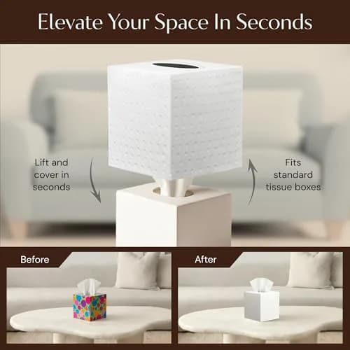 Monarch Abode Hand Hammered White Metal Tissue Box Cover Square | Aesthetic Decorative Facial Napkin Cube for Modern Home Decor thumbnail 6
