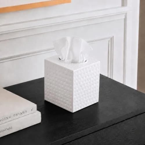 Monarch Abode Hand Hammered White Metal Tissue Box Cover Square | Aesthetic Decorative Facial Napkin Cube for Modern Home Decor thumbnail 8