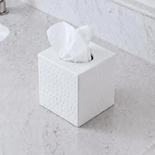 Monarch Abode Hand Hammered White Metal Tissue Box Cover Square | Aesthetic Decorative Facial Napkin Cube for Modern Home Decor thumbnail 9