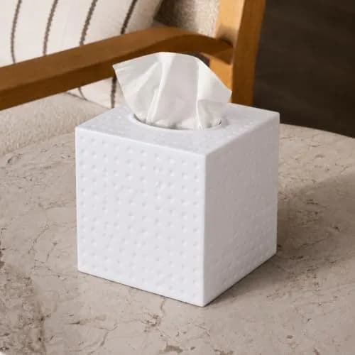 Monarch Abode Hand Hammered White Metal Tissue Box Cover Square | Aesthetic Decorative Facial Napkin Cube for Modern Home Decor thumbnail 2