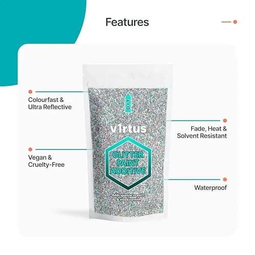 v1rtus Silver Holographic Glitter Paint Additive 200g | Sparkle Wall & Craft Decor thumbnail 3