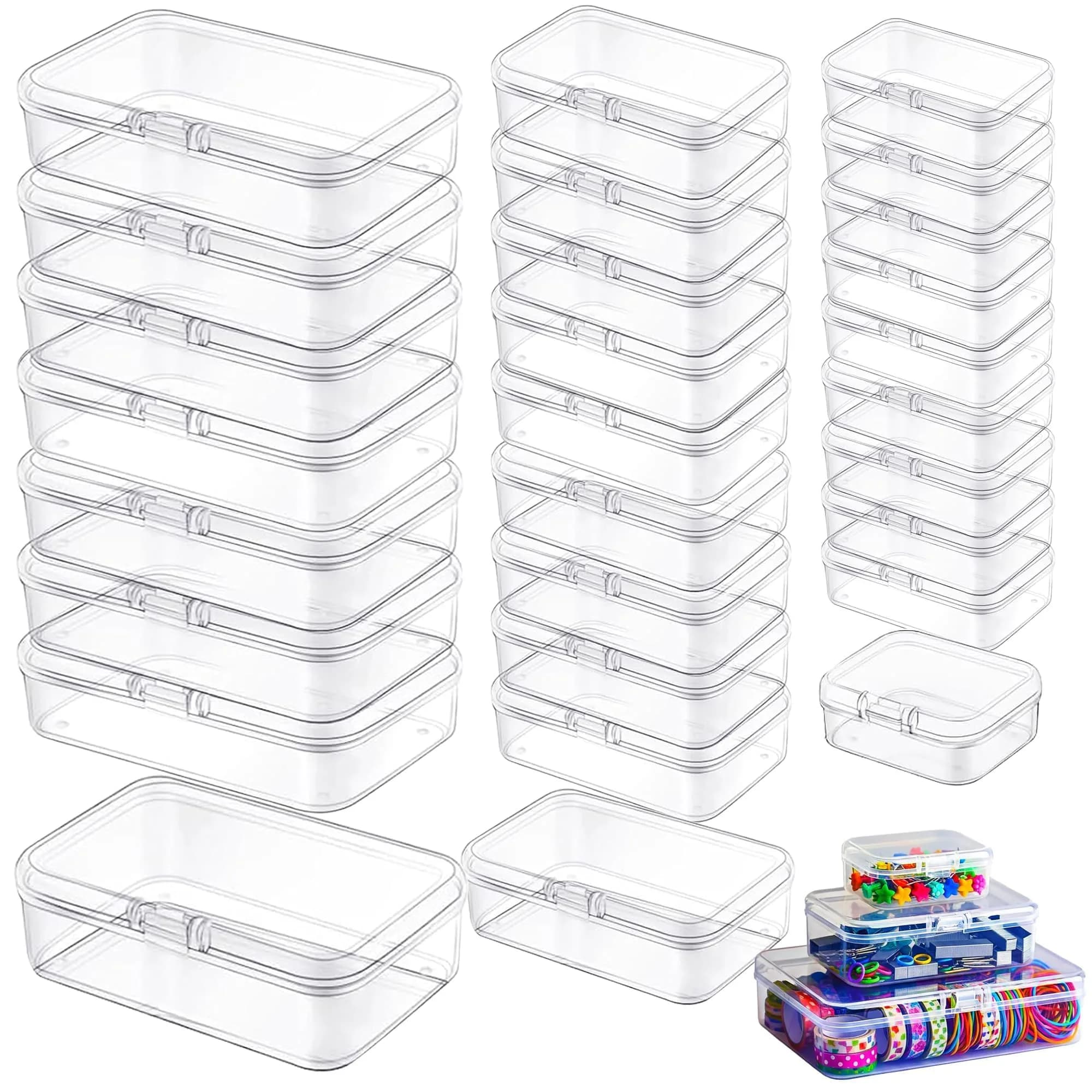 LJY 28 Plastic Storage Boxes | 3 Sizes for Beads, Crafts & Organization — Clear