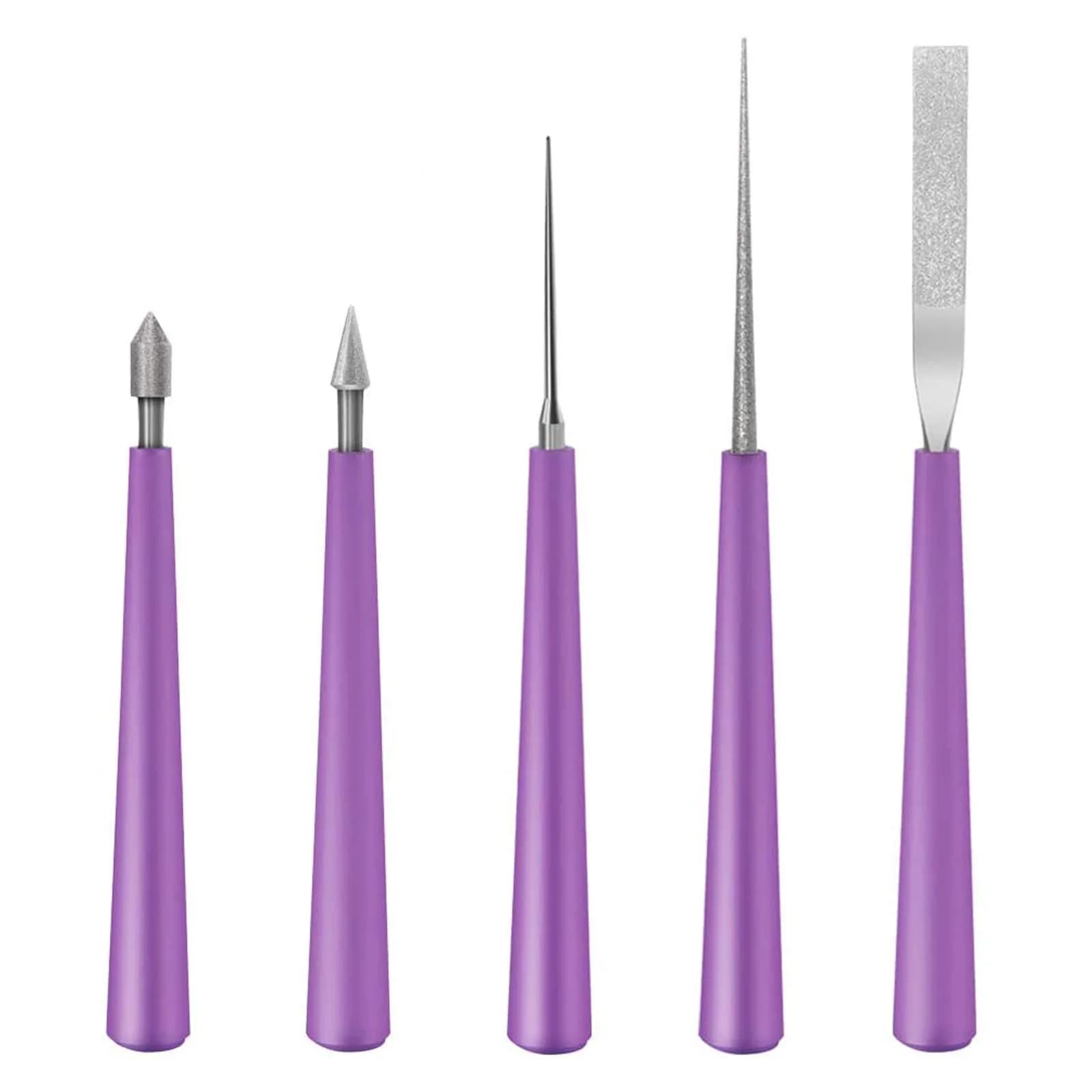 MUZHI Diamond Tipped Bead Reamer Set for Jewelry Making, Hole Enlarger Tool for Glass Plastic Metal Wood Beads (5 Pieces, Purple/Silver)