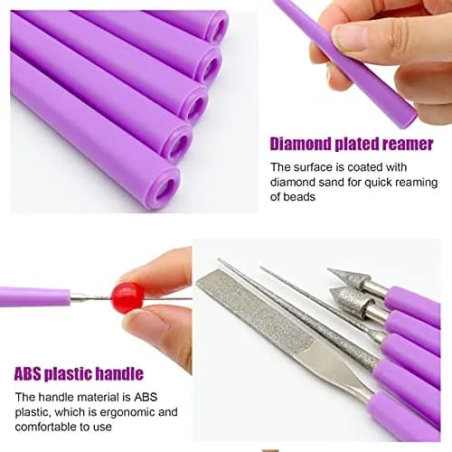 MUZHI Diamond Tipped Bead Reamer Set for Jewelry Making, Hole Enlarger Tool for Glass Plastic Metal Wood Beads (5 Pieces, Purple/Silver) thumbnail 4