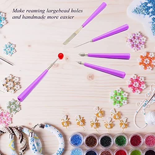 MUZHI Diamond Tipped Bead Reamer Set for Jewelry Making, Hole Enlarger Tool for Glass Plastic Metal Wood Beads (5 Pieces, Purple/Silver) thumbnail 6