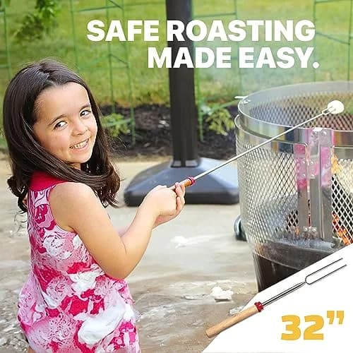 MalloMe 32" Telescoping Marshmallow Roasting Sticks (5 Pack, Silver) | Heavy Duty Stainless Steel Forks for Campfire Cooking thumbnail 3