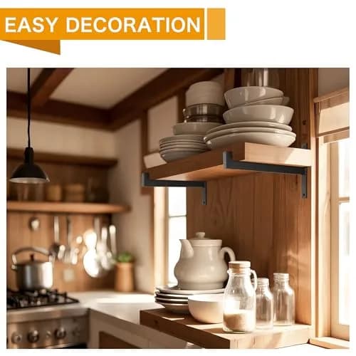 EZYDECOR Heavy Duty Shelf Brackets with Lip 6 Inch Black | Industrial Steel Supports for Wall Mounting thumbnail 4
