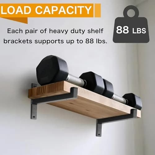 EZYDECOR Heavy Duty Shelf Brackets with Lip 6 Inch Black | Industrial Steel Supports for Wall Mounting thumbnail 5
