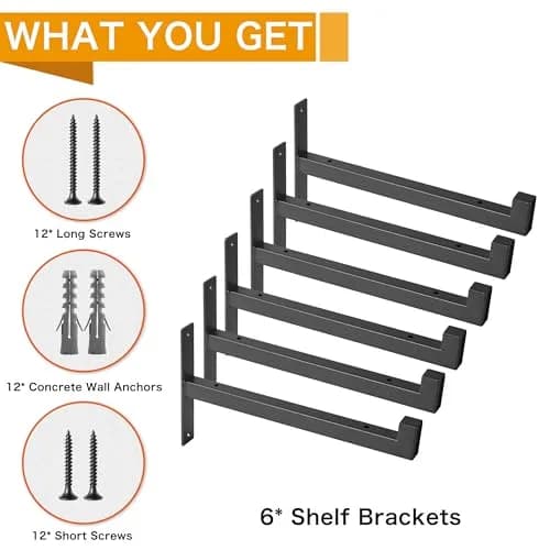 EZYDECOR Heavy Duty Shelf Brackets with Lip 6 Inch Black | Industrial Steel Supports for Wall Mounting thumbnail 7