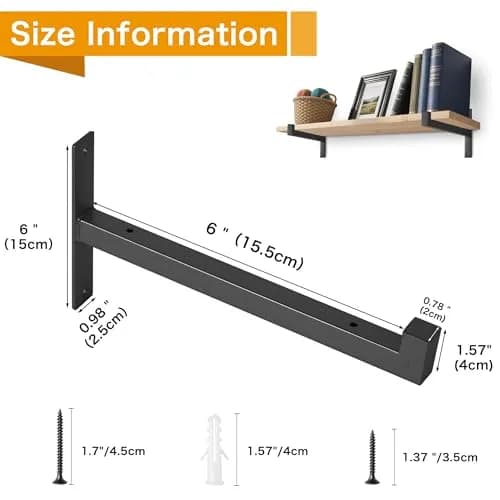 EZYDECOR Heavy Duty Shelf Brackets with Lip 6 Inch Black | Industrial Steel Supports for Wall Mounting thumbnail 2