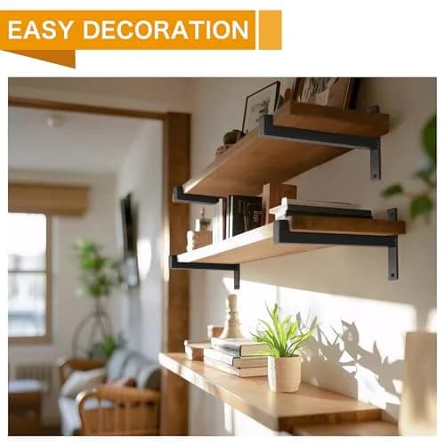 EZYDECOR Heavy Duty Shelf Brackets with Lip 6 Inch Black | Industrial Steel Supports for Wall Mounting thumbnail 3