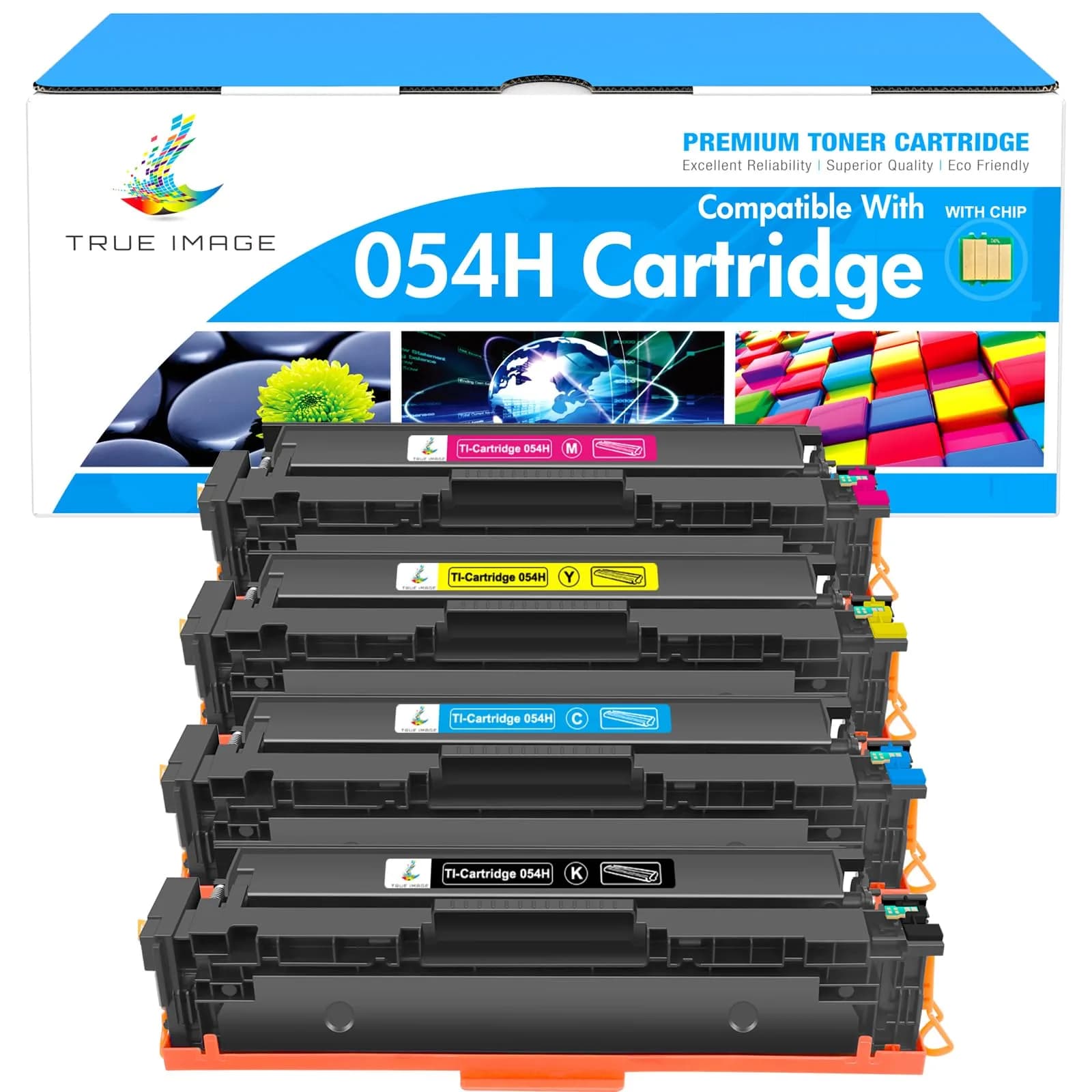 TRUE IMAGE 054H Toner Cartridge Set for Canon MF642Cdw MF644Cdw LBP622Cdw MF641Cw | High Yield 4-Pack — 054 Black Cyan Magenta Yellow