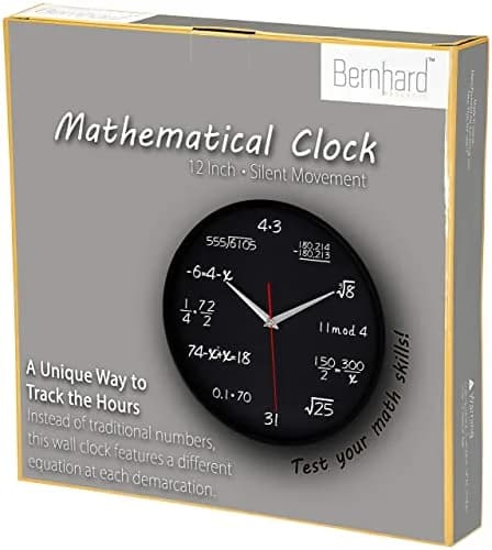 Bernhard Products Math Wall Clock Black 12 Inch Silent Non-Ticking | Unique Gift for Educators & Students thumbnail 8