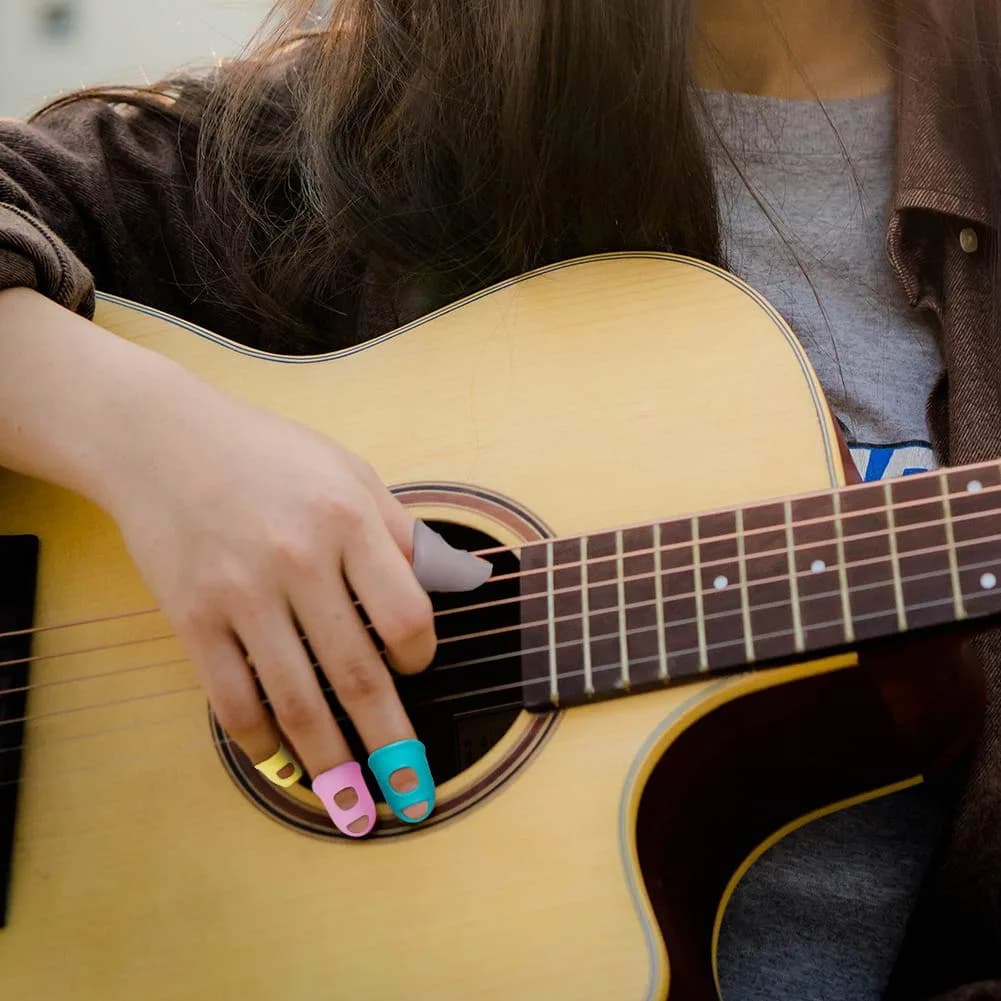 AUGSUN Silicone Guitar Finger Guards 5 Sizes & 5 Celluloid Picks | Pain Relief for Beginners - view 6