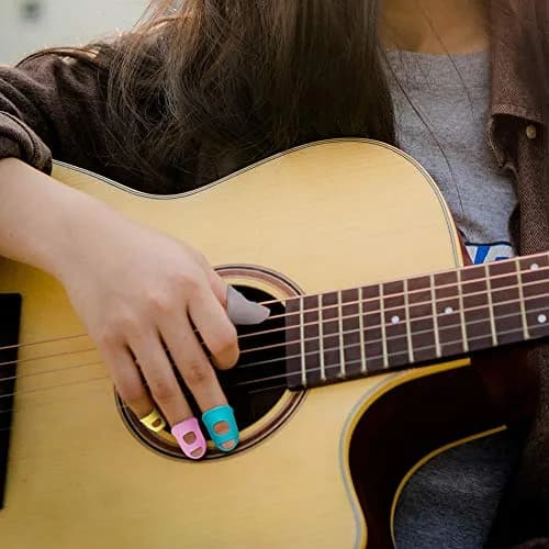AUGSUN Silicone Guitar Finger Guards 5 Sizes & 5 Celluloid Picks | Pain Relief for Beginners thumbnail 6