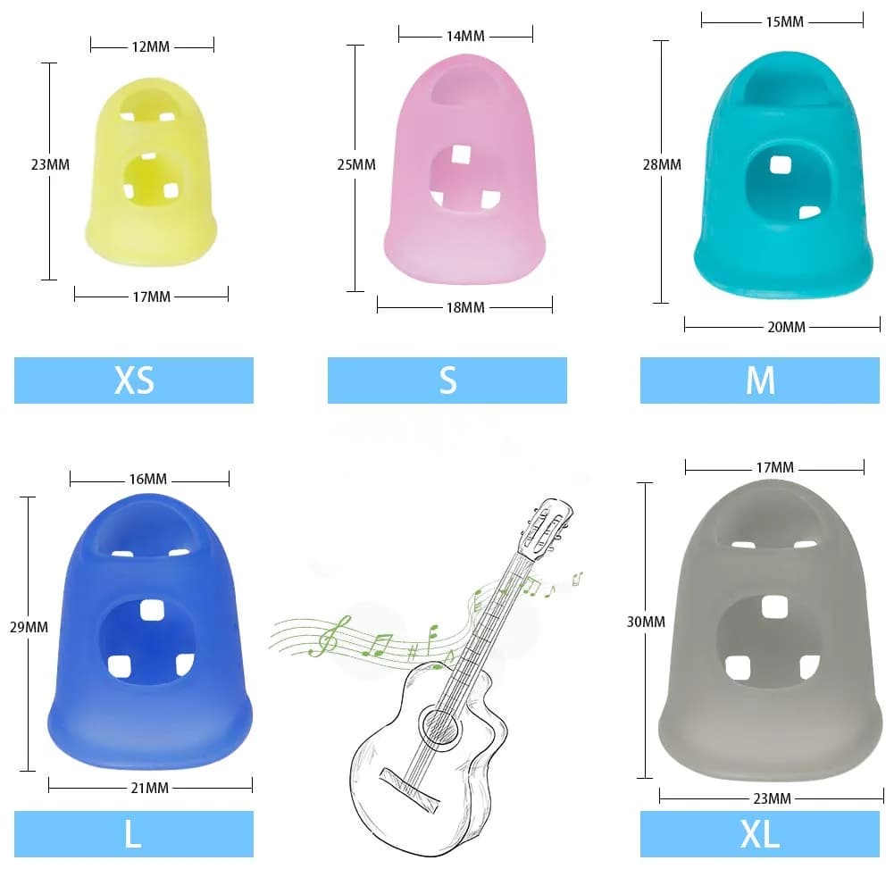 AUGSUN Silicone Guitar Finger Guards 5 Sizes & 5 Celluloid Picks | Pain Relief for Beginners - view 2