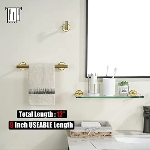 JQK Brushed Gold Towel Holder 12 Inch | Rust-Proof Stainless Steel Wall Mount (70-120 chars) thumbnail 3